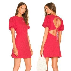 Free People Apricot Rose Eyelet Puff-Sleeve Mini Dress